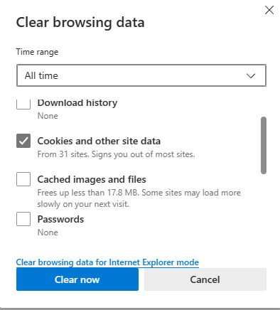 Click Clear now under clear browsing data