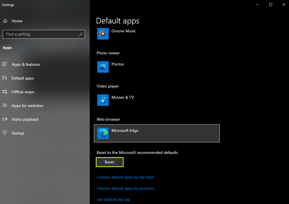 Reset default apps.
