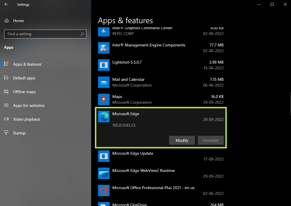 Click on Uninstall to Disable Microsoft Edge on Windows