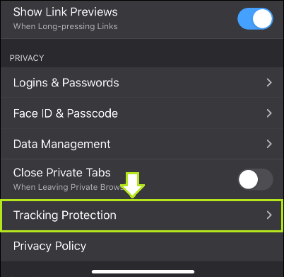 Click on Tracking protection on smartphone. 