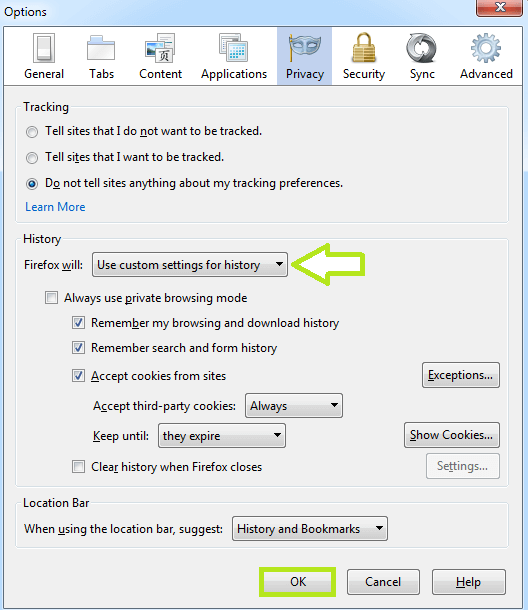 Customise the settings and enable cookies on Firefox. 