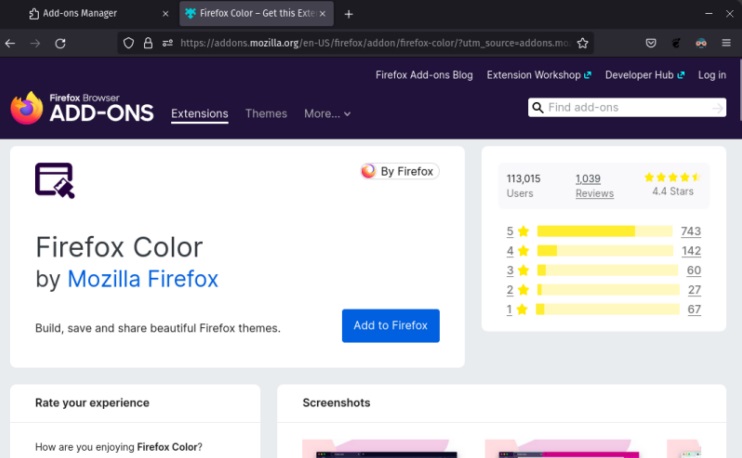 Firefox color extension on Firefox