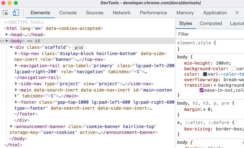 Developer tools in Chrome on Mac