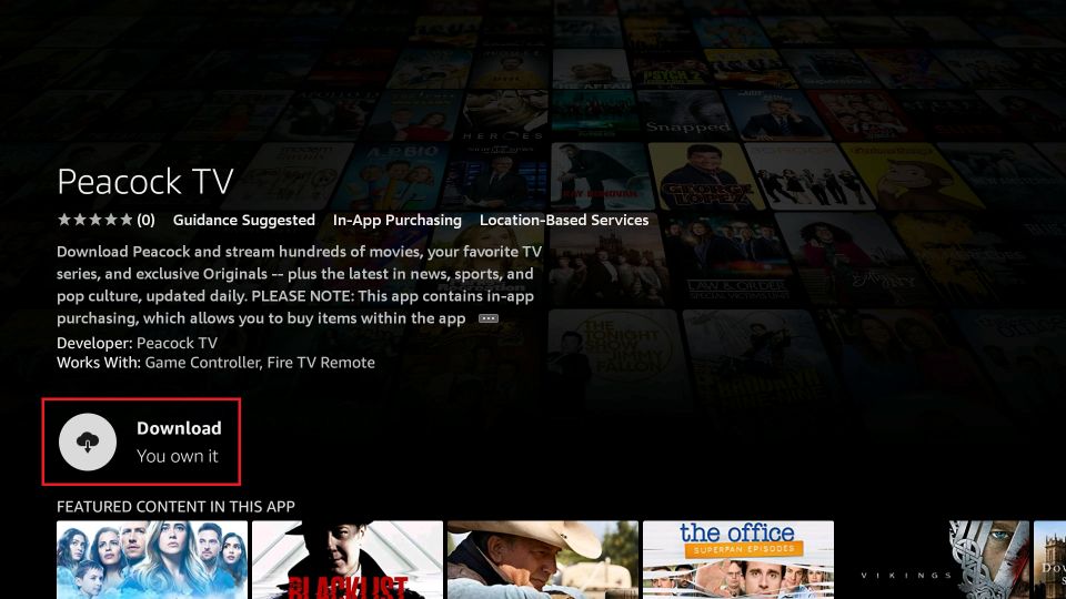 Tap Download to install Peacock TV on Firestick to watch Golden Globe Awards