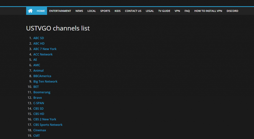 Scroll down the USTVGO Channels list