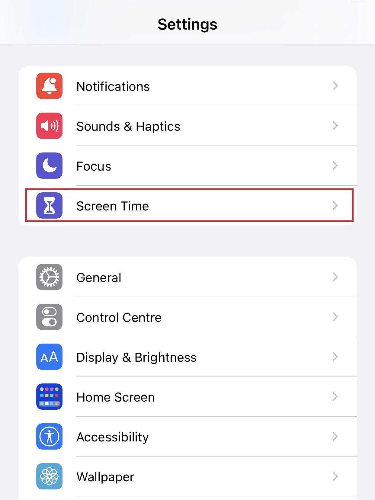 Tap Screen Time under iPhone settings