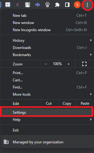 Open Settings on Chrome