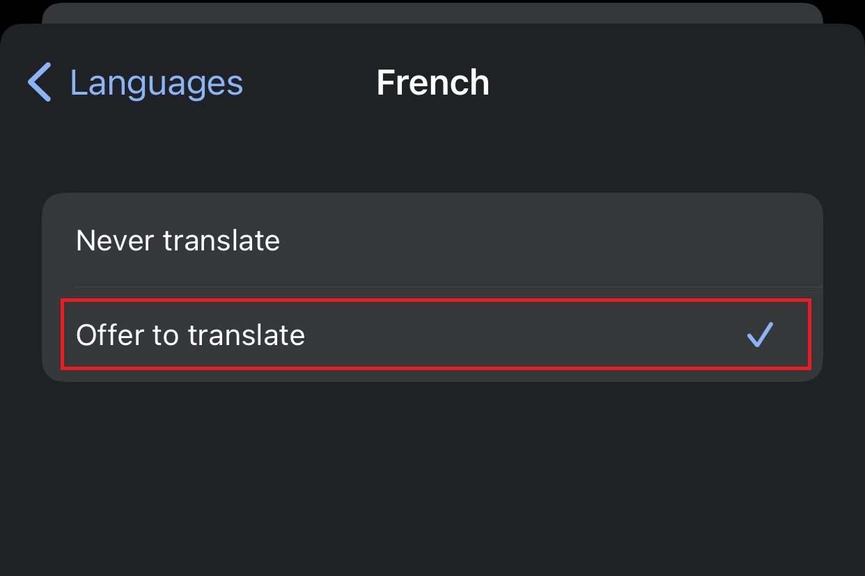 Click on Offer to translate
