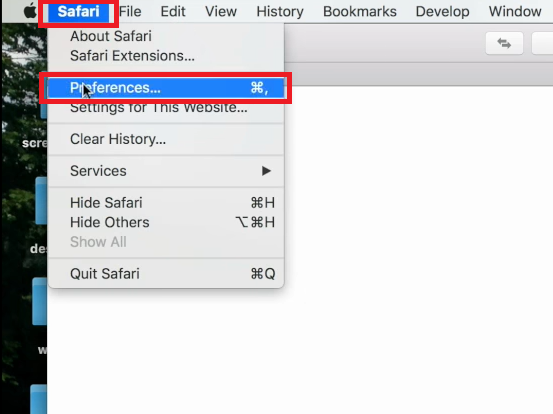 Go to Safari and choose Preferences on Mac