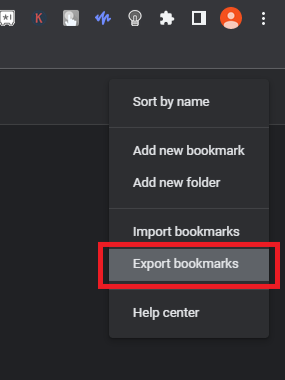 Select Export bookmarks on Google Chrome browser