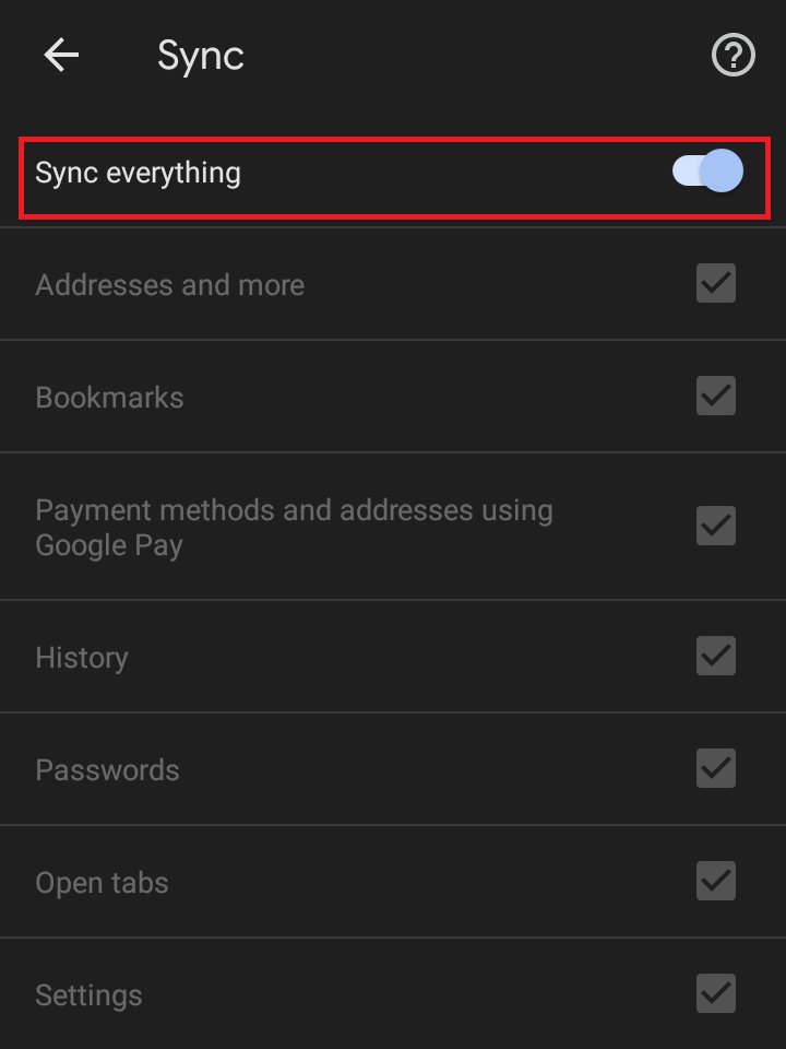 Turn on Sync everything to export bookmarks from Chrome