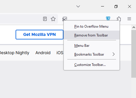 Choose Remove from Toolbar option