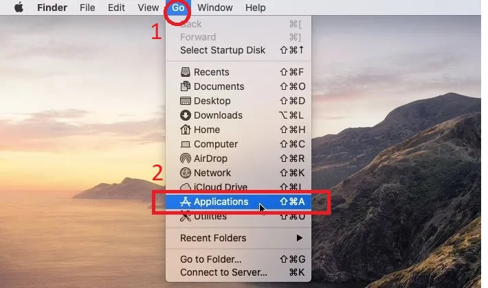 Select Applications under Go icon on Mac