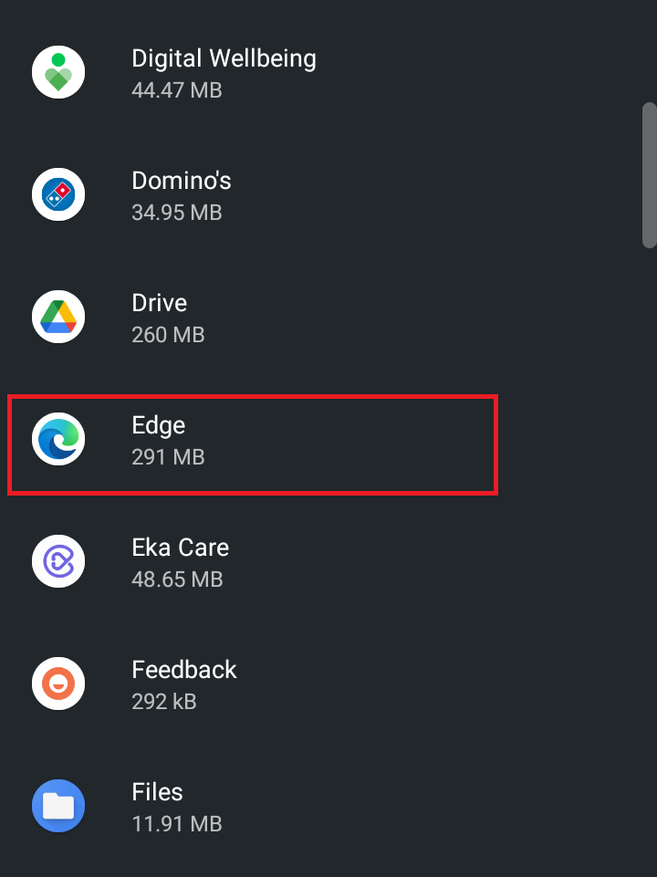 Choose Edge from the list of apps