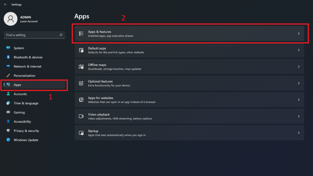 Open Settings > Apps > Apps & features on windows