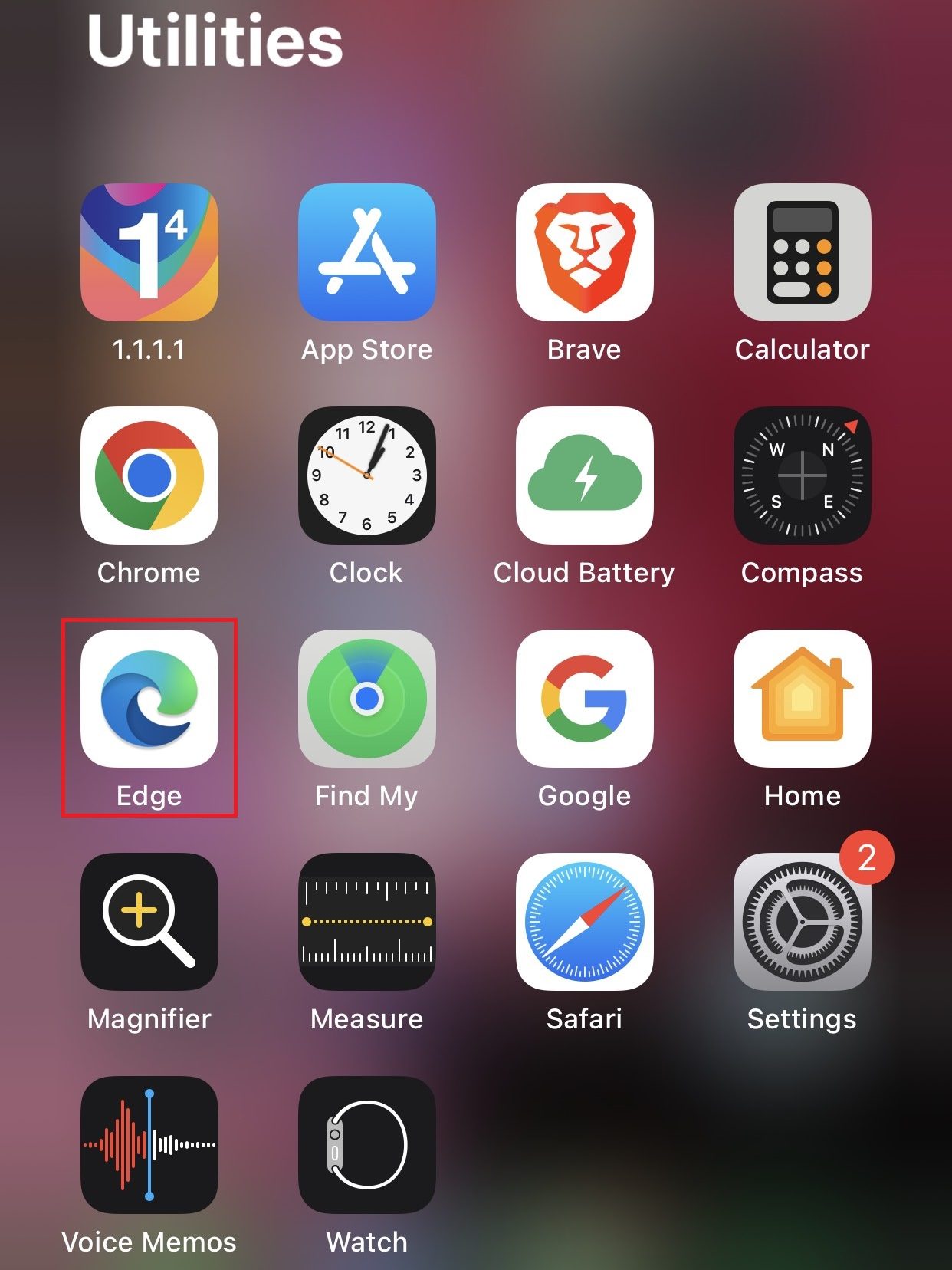 Find Edge under Utilities on iOS device