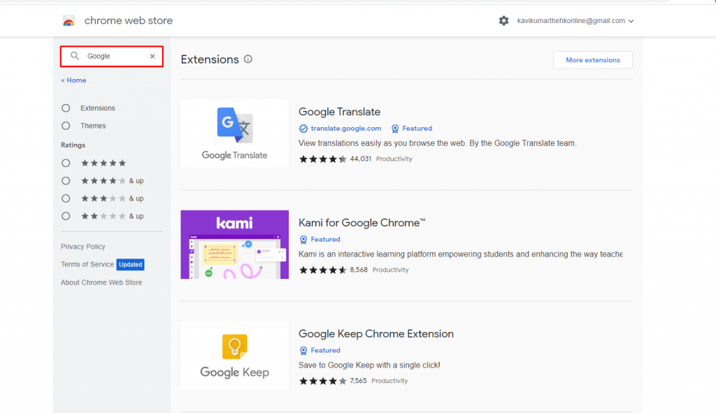 Enter the name of the extension to add extensions on Chrome