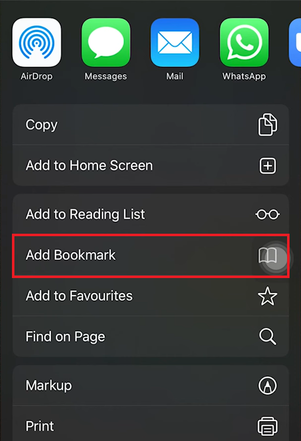 Click on the option add bookmark to add the bookmark on Safari 