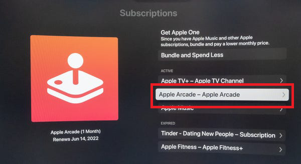 Cancel Apple Arcade on Apple TV