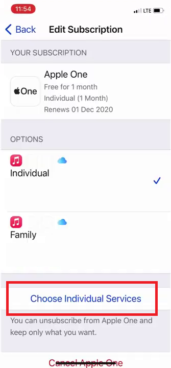 Tap Choose Individual Services