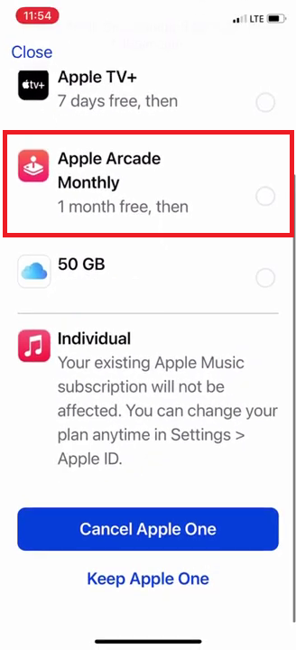 Choose Apple Arcade to cancel it