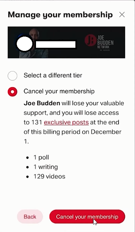 Tap Cancel your membership to cancel Patreon 