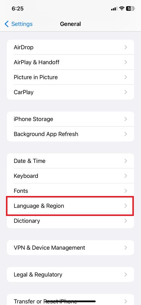 Select Language & Region