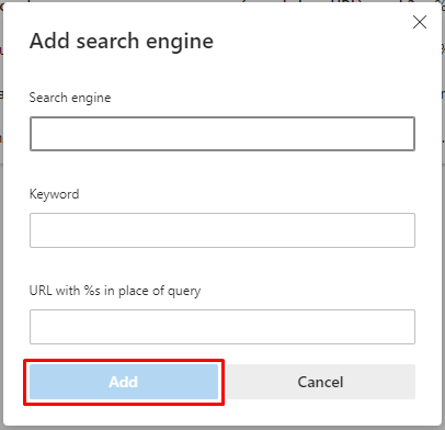 add new Search Engine in Microsoft Edge