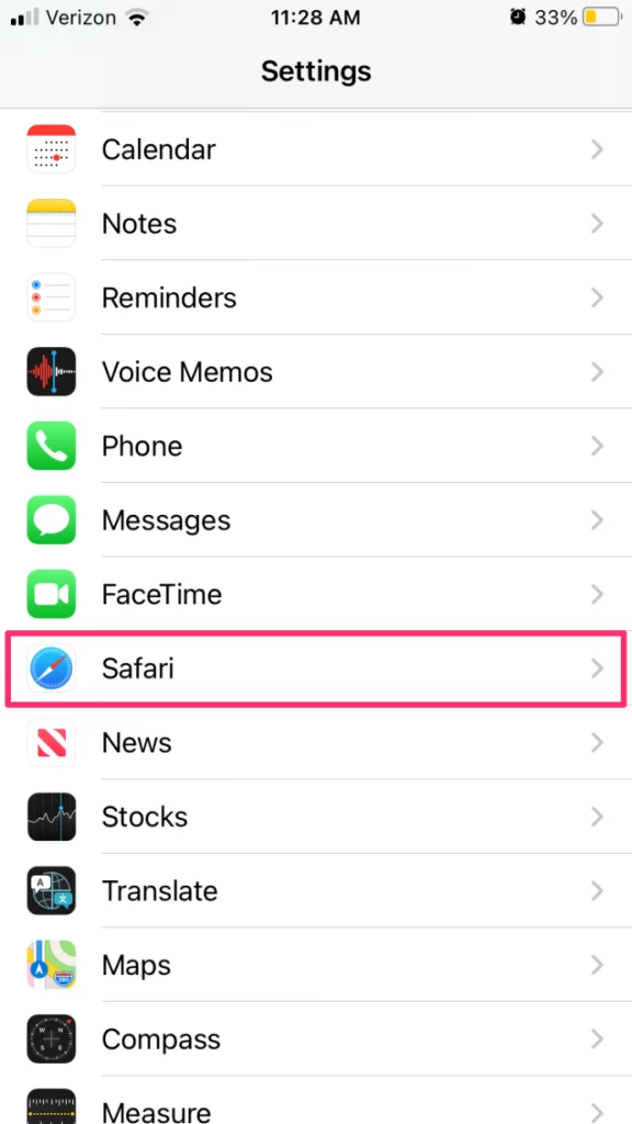 Safari on iPhone Settings