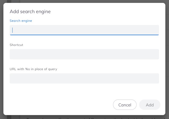 Adding search engine's URL, shortcut, query URL. 