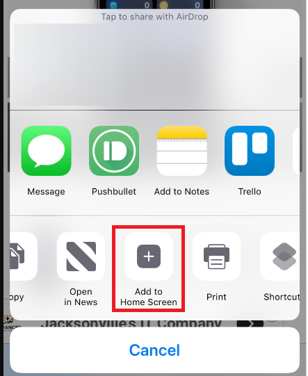 Select Add to Home Screen to change the homepage in Safari