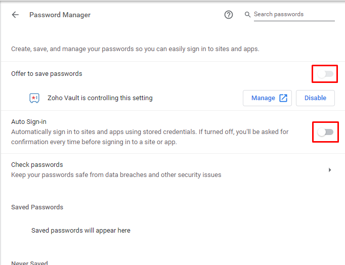 Turn off the permission on Password manager