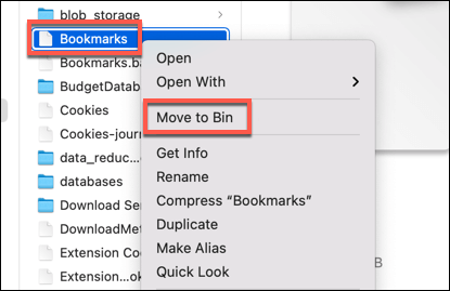 Click on Move to bin to delete the bookmarks on Chrome