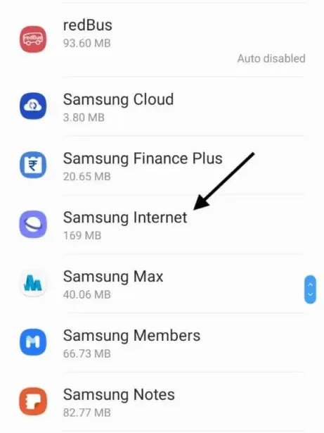 Under Apps select Samsung Internet