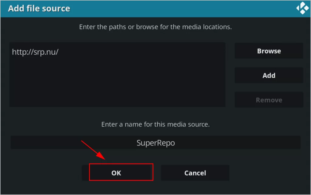 Enter SuperRepo URL and name the media source