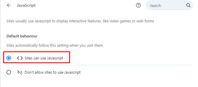 Check the box to enable JavaScript on Opera
