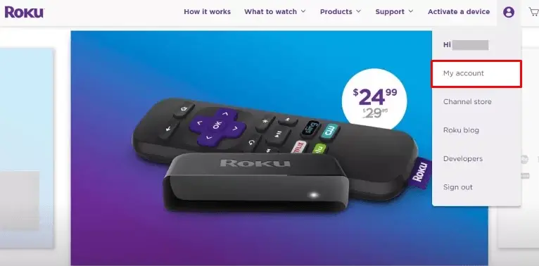 Select My Account from Profile icon on Roku Home page to find your Roku PIN