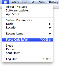 Safari menu Force Quit Safari
