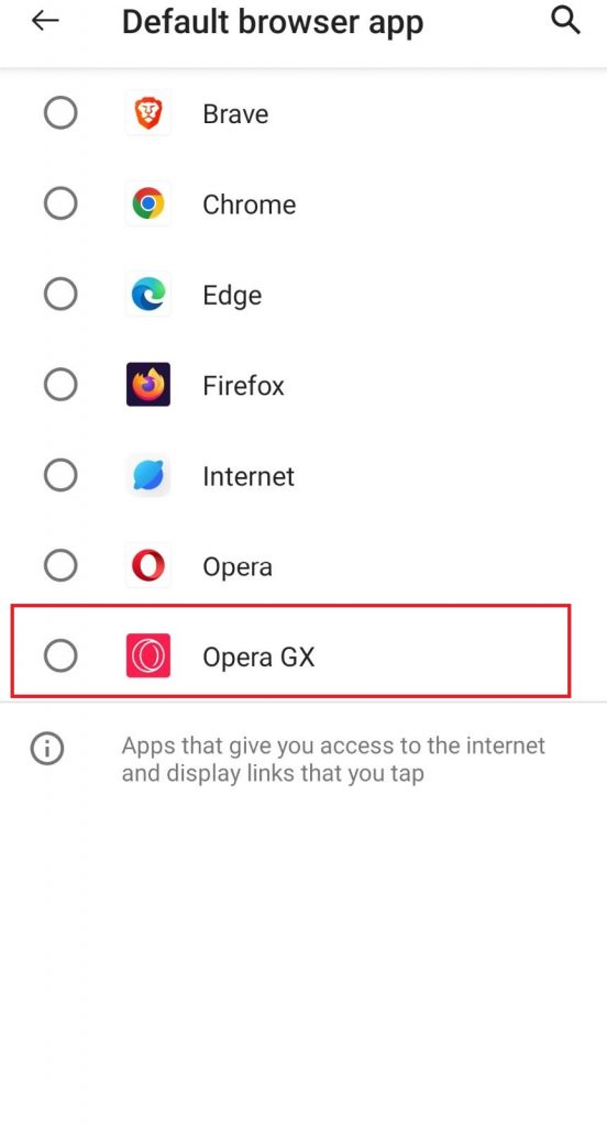 Click on Opera GX to make it as default browser