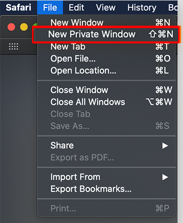 Click on New Private Window to open incognito mode in Safari