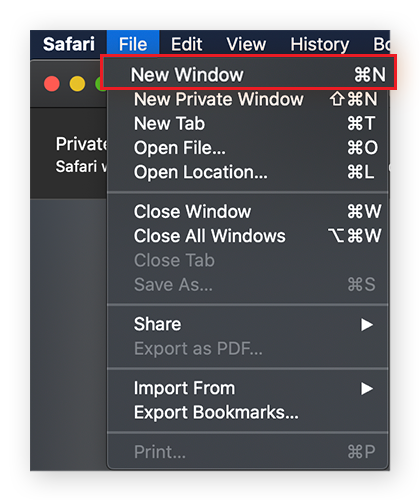 Select New Window  to open incognito mode in Safari
