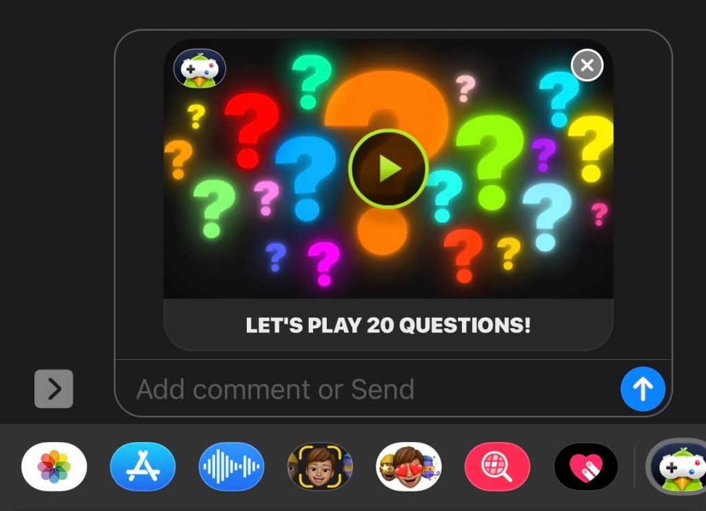 Select the Up Arrow icon to send 20 questions game invite to your friend