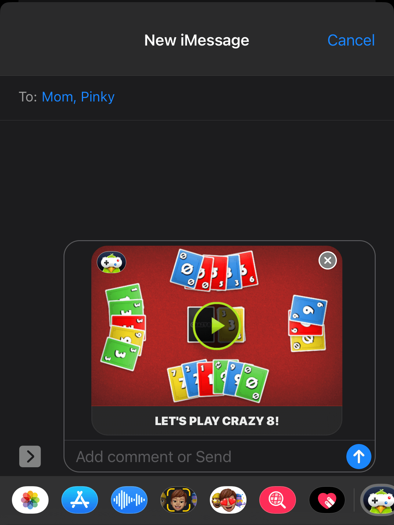Send Crazy 8 game invite to your friends