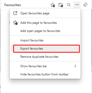 Select the option Export favorites