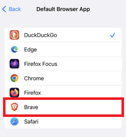 Select Brave to make default browser