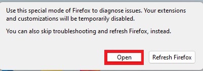 How to Start Firefox in Safe Mode Press Shift option and select the app and Choose Open option