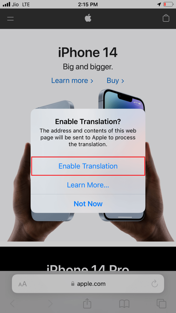 translate webpage on safari