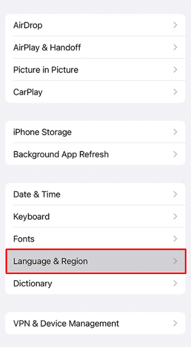 Tap Language & Region  to Translate a Page on Safari