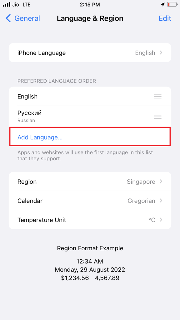 Select the option Add language