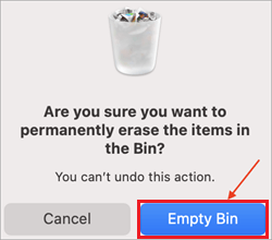 Click on Empty Bin to uninstall the Opera